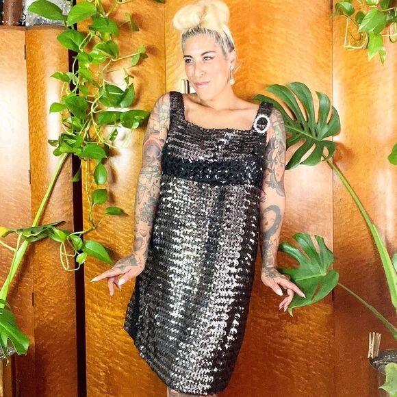 RUSSELL OF CALIFORNIA 60’s 60s Vintage Sequined Mini Shift Mod Cocktail Dress M - Picture 3 of 12